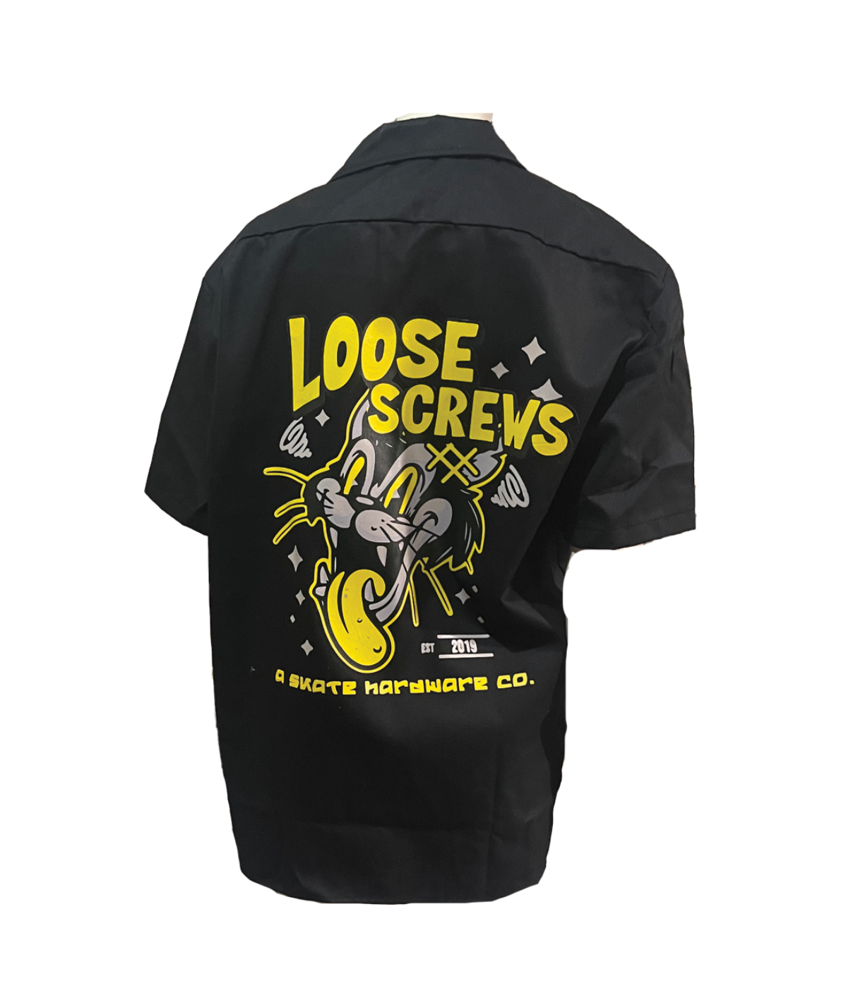 Krazy Kat Dickies work shirt showing front graphic and button-up design
